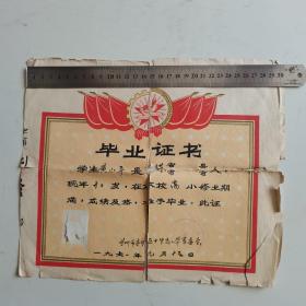 1971年毕业证书       兰州市安宁区十里店小学