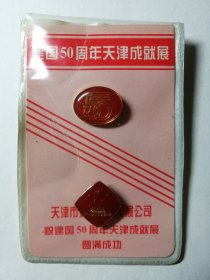建国50周年天津成就展和天安门胸针二枚合售