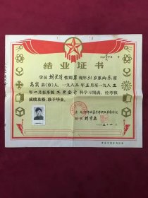 1983年青岛市市北区干部职工业余学校结业证书，尺寸：，31.5*26厘米，另外附送一张证书主人承退租房屋证明书，品如图。50包邮。