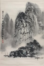 八十年代原装老裱国画精品。吴狄道壬申年国画作品《春江泊舟》一幅(纸本立轴，画心约2.7平尺，钤印:吴狄道)