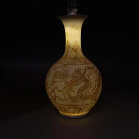 夜光瓷甜白釉薄胎瓷纯手工龙凤纹赏瓶