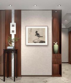 边寿民 芦雁图  L型铝合金镜框60x60厘米 茶室书房客厅挂画