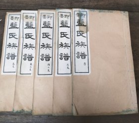 【山东即墨文献】民国蓝氏族谱一套。该家族数百年的时间里出现了14位举人和进士，五十多个贡生和百余监生，乃是当地五大家族之一。蓝章，成化进士，历官南京刑部右侍郎，官至正二品；蓝田，嘉靖进士，少年成名，16岁即名动齐鲁；蓝再茂选贡生，任南皮县知县；蓝启延、蓝中高为公职呕心沥血，蓝用和任广东龙门县知县。即墨蓝氏主要分四支,盟旺山支,瑞浪支,石门支,百里支，即墨‘五大世族’入乡贤祠者共十五人,蓝氏就有五人