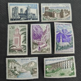 FR1法国邮票1960 旅游风光建筑 雕刻版 新 7全 个别票有软痕，如图