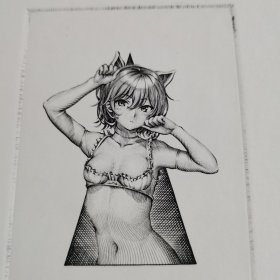 日本动漫萌 美少女铜版画 2021年制作 带作者签名 编号 外尺寸：12.3*15.8cm 品相如图