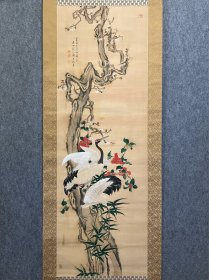 古筆花鸟仙鹤图【藤本木田】大尺幅，逸品稀少，
日本画家。香川県生。名は友路。勲八等瑞宝章受章。国際アカデミー賞受賞。昭和62年（1987）歿、92才