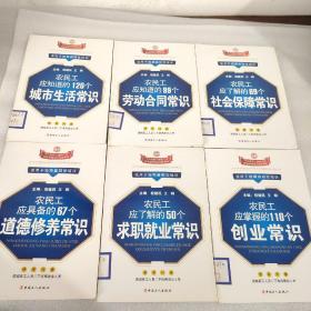 农民工应知道的120个城市生活常识，农民工应具备的67个道德修养常识。农民工应了解的50个求职就业常识。农民工应知道的99个劳动合同尝试。农民工应掌握的110个创业常识。农民工应了解的69个社会保障常识。6本合售