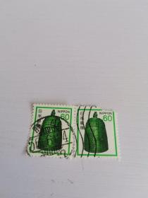 日本信销邮票1980年新动植物国宝 平等院悬钟 2枚