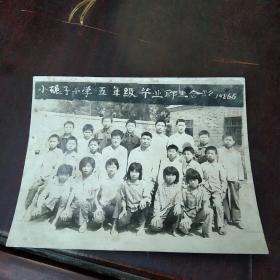 老照片一张，小碾子小学五年级毕业师生合影1986年5月，临沂市河东区的小碾子。