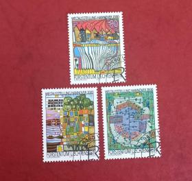 d0304外国邮票列支敦士登2000年 百水现代艺术绘画 雕刻版 盖销 3全 邮戳随机