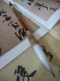 上海周虎臣 晴日 纯狼羊兼毫 老湘妃竹杆 上下天然牛角 75*20mm 2000年之前制笔