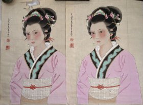 己丑年仕女画二幅（画纸有残）作者不祥
