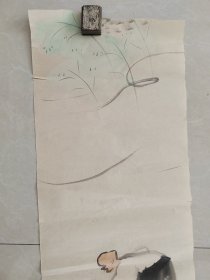 (9)回流手绘老画一幅，尺寸 100cmX31cm.印章落款，品相如图