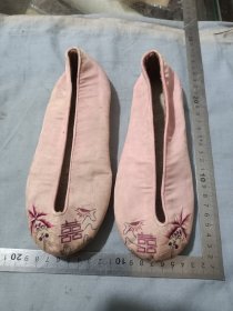 民国民俗结婚刺绣双喜金鱼绣花鞋