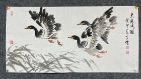 国画小写意花鸟精品芦苇大雁《大展鸿图》癸卯年(2023年)王学增,号:雪峰轩;现任:中国昊业书画研究院副院长、中国国际书画研究院理事理事、河北美协会员。 (画工精细)这种贵气文人气的写意画很难见了。最近清库 价格超低