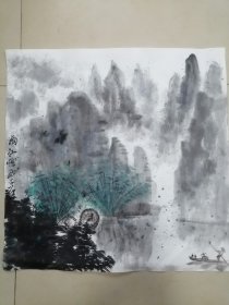手绘国画烟雨漓江