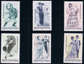 A403奥地利1970经典音乐歌剧 民族服饰 两组 雕刻版 外国邮票 新 6全