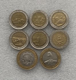 阿根廷双色硬币纪念币8枚套 2010年五月革命200周年~独立200周年~太阳神幸运之子(流通品相多套随机发)85品左右