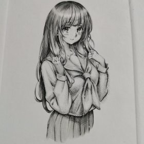 日本动漫萌 美少女铜版画 2022年制作 带作者签名 编号 外尺寸：12.3*15.8cm 品相如图1