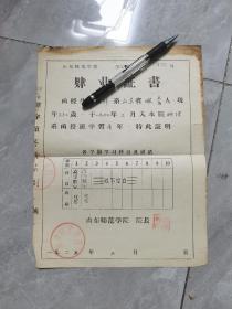 1965年山东师范学院肆业证书