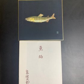 日本回流字画，鱼拓，泉探次郎作品，绢本精致色纸，鲇鱼。
