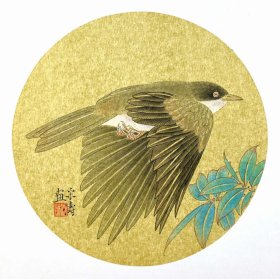 487. 放漏，知名自由工笔画家宋涛工笔精品《竹枝飞雀》。