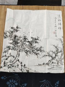 翁瘦苍先生山水画稿清溪归棹图（和信札一起来的，单出画）