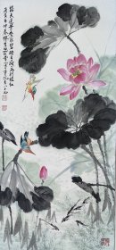 【著名国画家，徐悲鸿弟子缪宏先生】精品《荷塘清趣》，原裱镜片，尺寸9544，品相如图，收藏价值高。