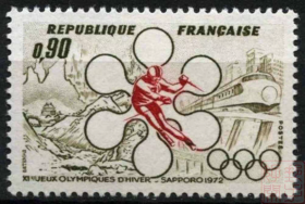 FR1法国 1972年 札幌冬季奥运会 障碍回转赛赛场雕刻版 1全 新