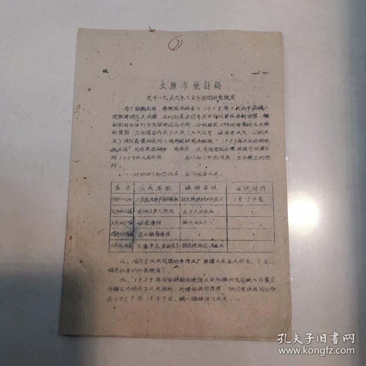 1959年太原市北城区:《太原市统计局关于1959年工业年报的补充规定》16开8页,（大跃进）土纸,稀缺（实物拍图 外品内容详见图， 特殊商品，可详询，售后不退）