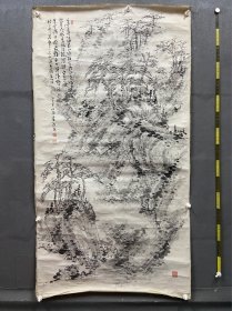 小西皆云，师从胡公寿，张熊，清末时期日本名家，巨幅精品山水《松峰行旅图》，画心尺寸：180*97。编号：24052432，纸本软片。