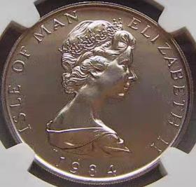 极美少见品1984年马恩伊丽莎白女王1NOBLE1盎司铂金币NGC评级MS65收藏
