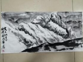 手繪國畫山水云上的日子珠穆朗朗瑪峰