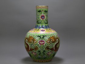 清乾隆珐琅彩龙纹天球瓶 古玩古董古瓷器老货收藏1