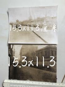 策划“九一八”事变、一·二八事变挑起卢沟桥事变和发动全面侵华战争的日本陆军大将杉山元视察天津原版老照片2张，天津福岛街