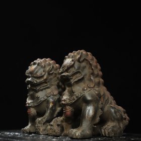 旧藏珍品 铜 拓金 文案摆件 【狮子】摆件一对 数据 单个高15厘米 长14厘米 厚8厘米 总重3.2公斤