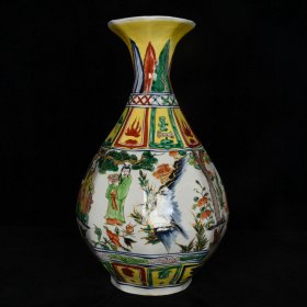 元张文进造古相博陵第款五彩描金三顾茅庐人物故事纹八棱玉壶春瓶 高45cm 直径27cm