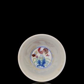 明成化斗彩红胎马蹄杯鸡缸杯 4.8/8.5厘米