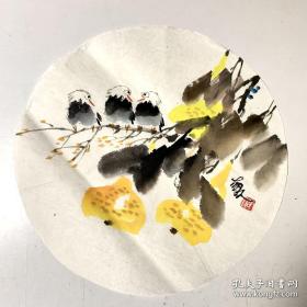 胡人国画团扇花鸟小品254