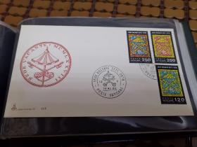梵蒂冈邮票 1978年 教皇换届大选 玻璃画圣彼得钥匙张伯伦徽章 3全首日封