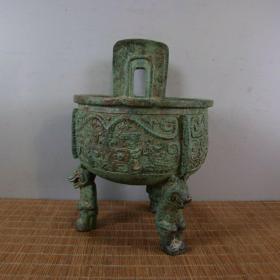古玩旧货收藏 战汉时期 青铜熊足圆鼎 古玩旧货收藏 高22cm