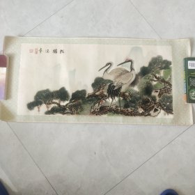 70年代左右老绒画(中国杭州)松鹤延年，尺寸40X87。