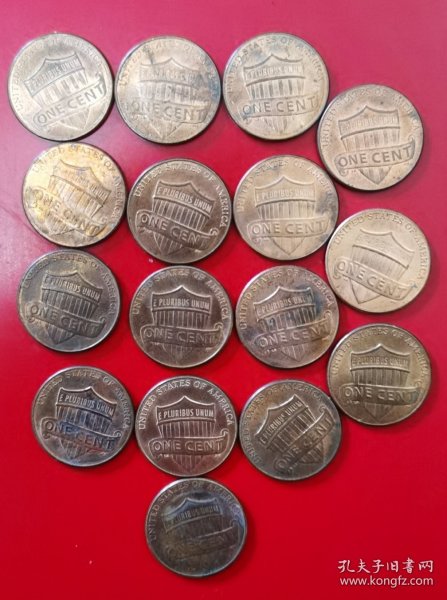 美国盾牌1分林肯铜币，一只16枚，多个年份，美国年代币，