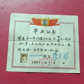 1958年毕业证书（河北省易县）