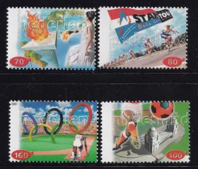 hl214外国邮票荷兰1996 体育邮票 亚特兰大奥运会 欧洲杯足球赛 环法自行车赛 4全 新
