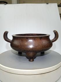 古董  古玩收藏  铜器  铜香炉   精品铜香炉  老式铜香炉   尺寸长宽高:24/18/11.5厘米，重量:6.7斤