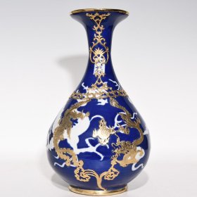 元祭蓝留白包铜龙纹玉壶春瓶，34.5cm直径21cm