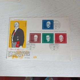 1968年德国发行著名政治人物型张首日封，尺寸大，目录价较高，本店邮品满25元包邮。本店还在孔网新开“韶州邮客”，欢迎移步观看。