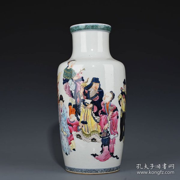 清康熙青花五彩十二花神人物瓶 44*21厘米