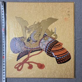 日本回流色纸，卡纸画，巧艺版画出品，丁乾画作复制品，武士甲胄图